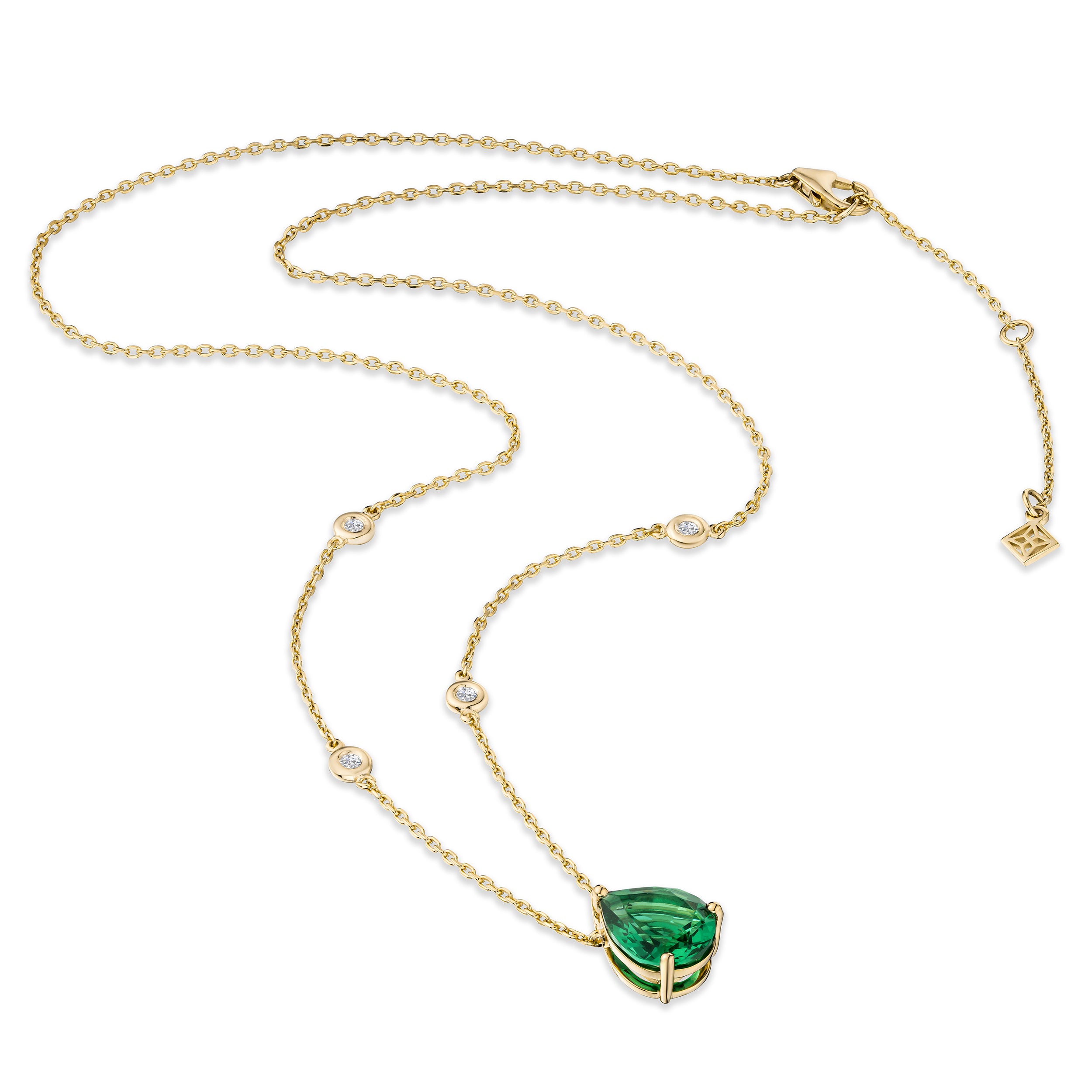 Astra 2.40ct Lab Emerald and Diamond Solitaire Pear Cut Necklace in 18K Gold Vermeil